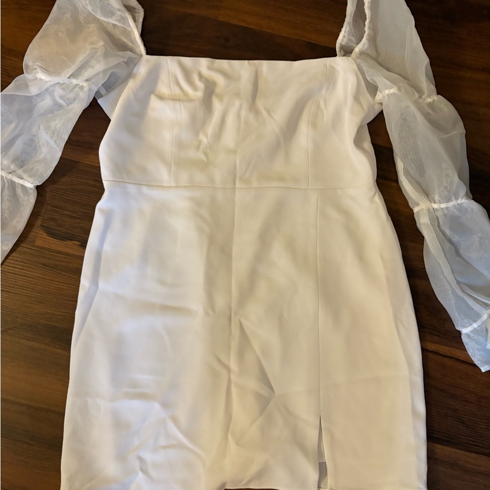 Park & Fifth White Dress with Sheer Sleeves